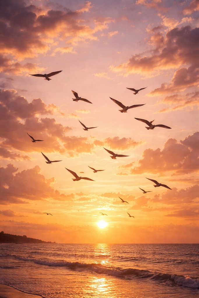 No.09｜静けさに包まれる、夕日と空を舞う鳥たち