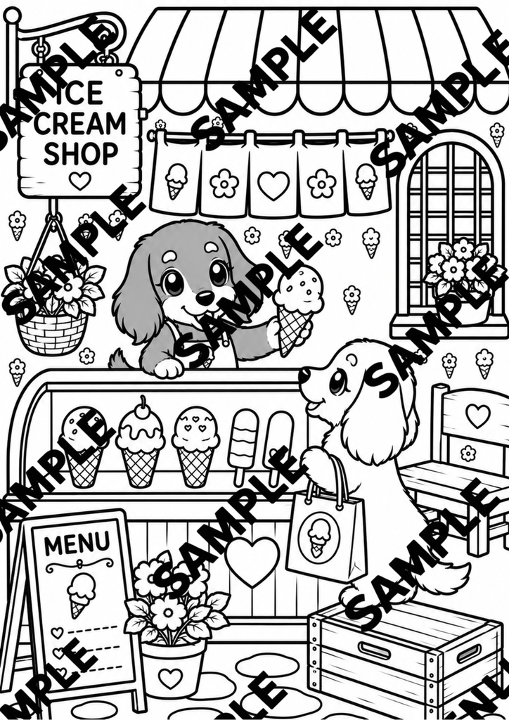 ほっこりかわいいまちのおみせやさんぬりえ