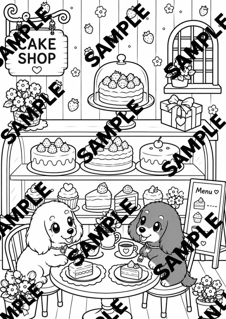 ほっこりかわいいまちのおみせやさんぬりえ