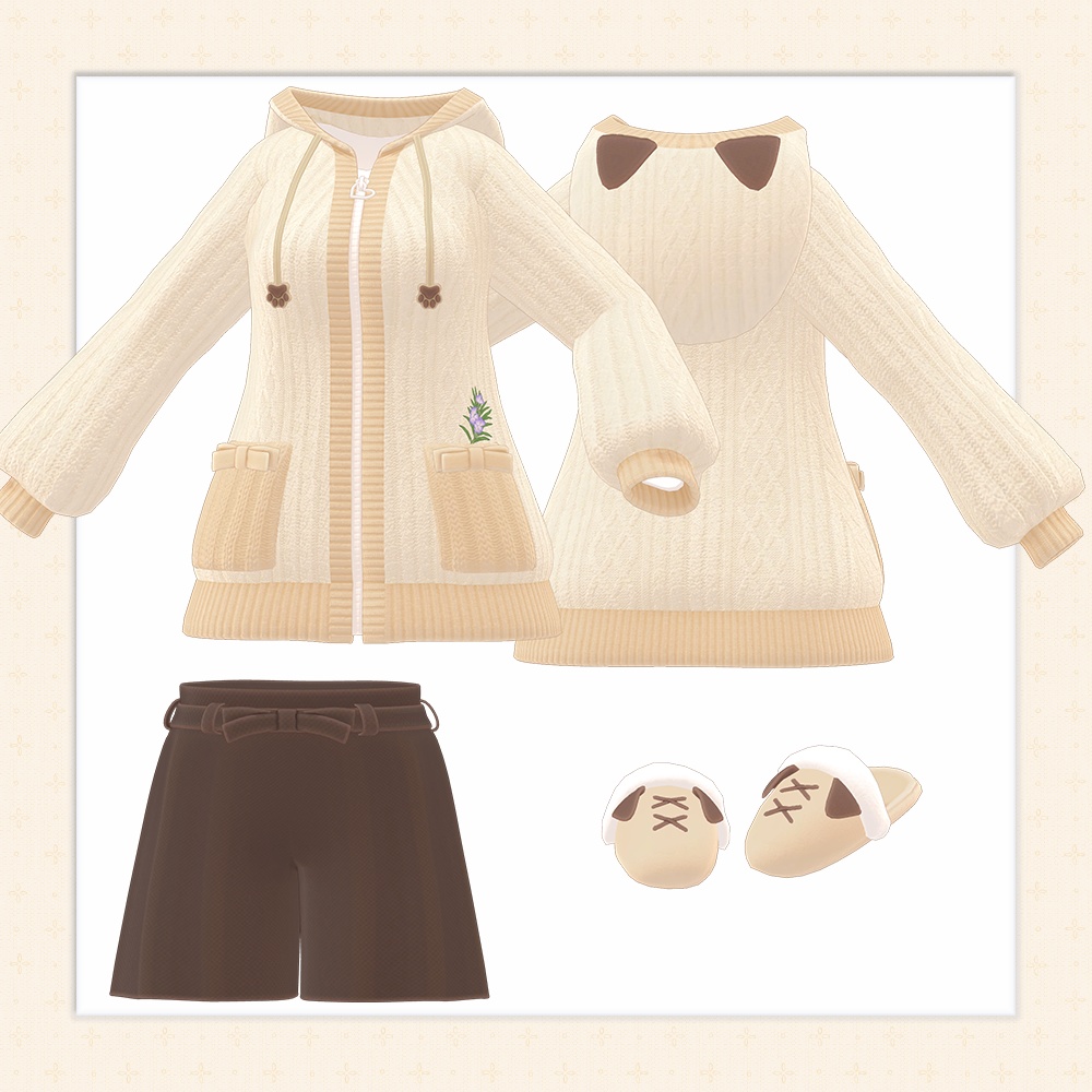 【複数アバター対応】ゆったりニットパーカーコーデ ChiotPolka