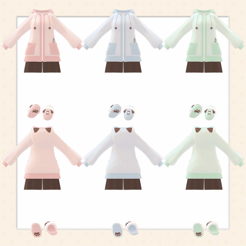 【複数アバター対応】ゆったりニットパーカーコーデ ChiotPolka