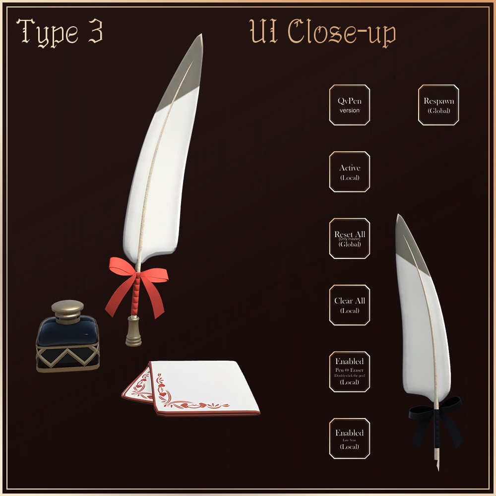 【QvPen差し替え用モデル付き】アンティーク風羽根ペンセット