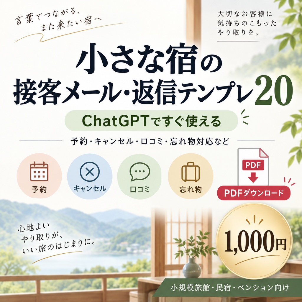 小さな宿の接客メール・返信テンプレ20｜ChatGPTですぐ使える実践文例集