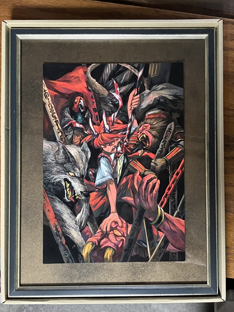 「鬼退治」額装原画A4サイズサイン入り