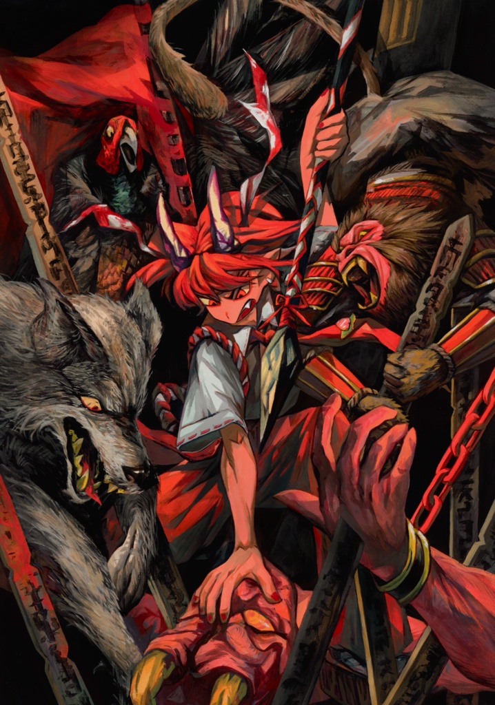 「鬼退治」額装原画A4サイズサイン入り