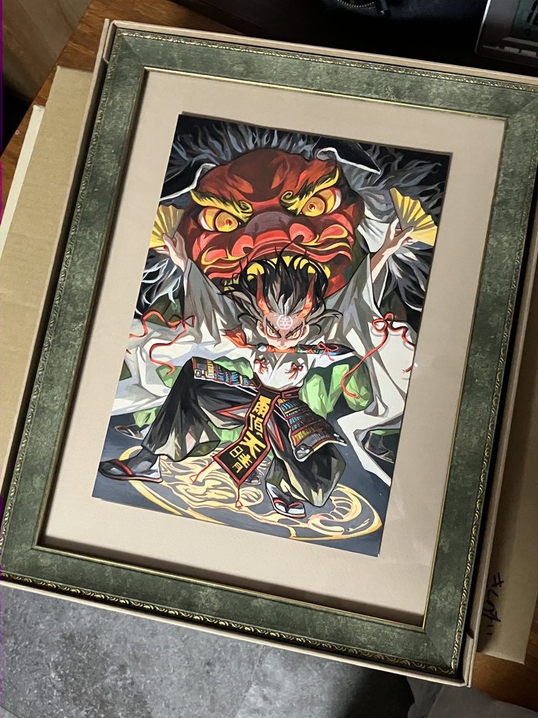 「獅子の舞」額装原画A4サイズサイン入り