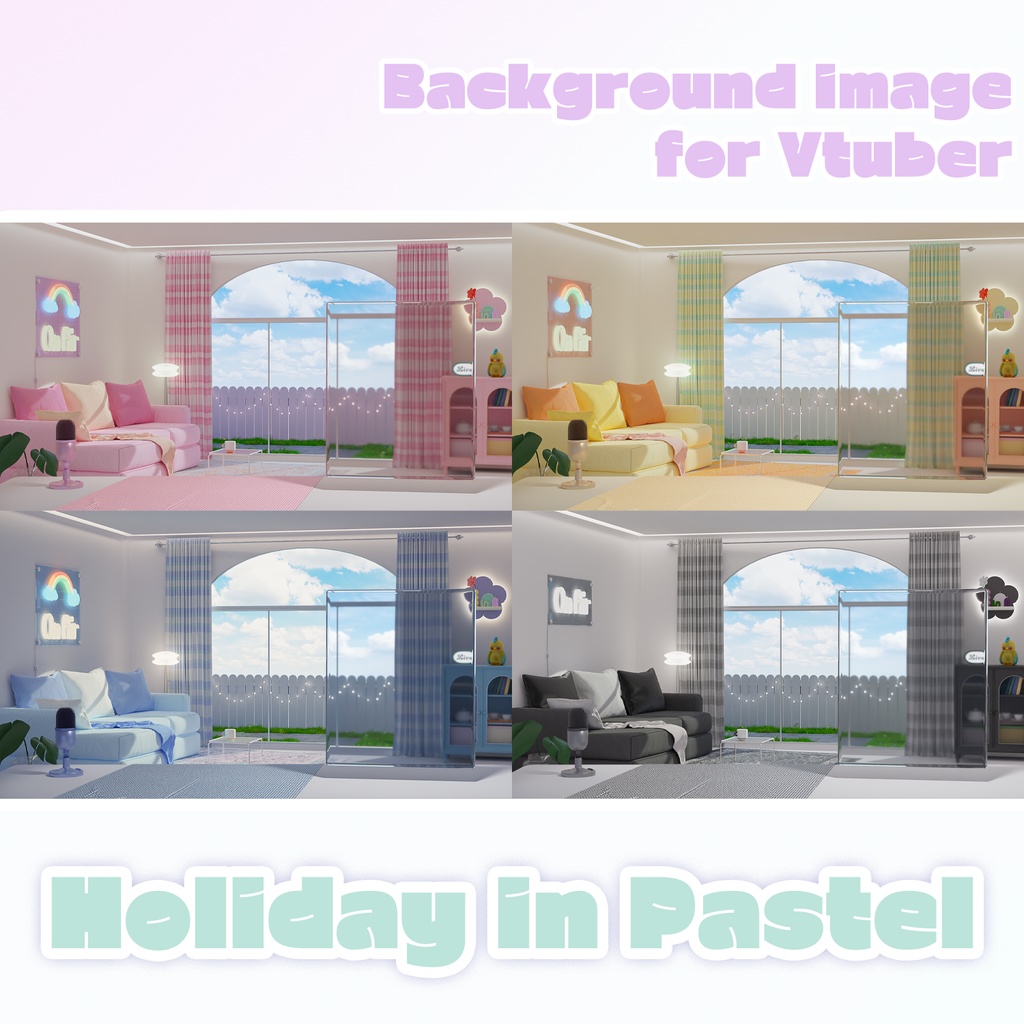 [for Vtuber] Holiday in Pastel Backgroud 4 colors / vtuberのための放送用の背景
