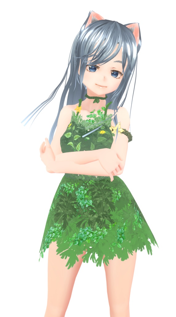 #VRoid用-草葉と花で作った原始的なワンピース・セット