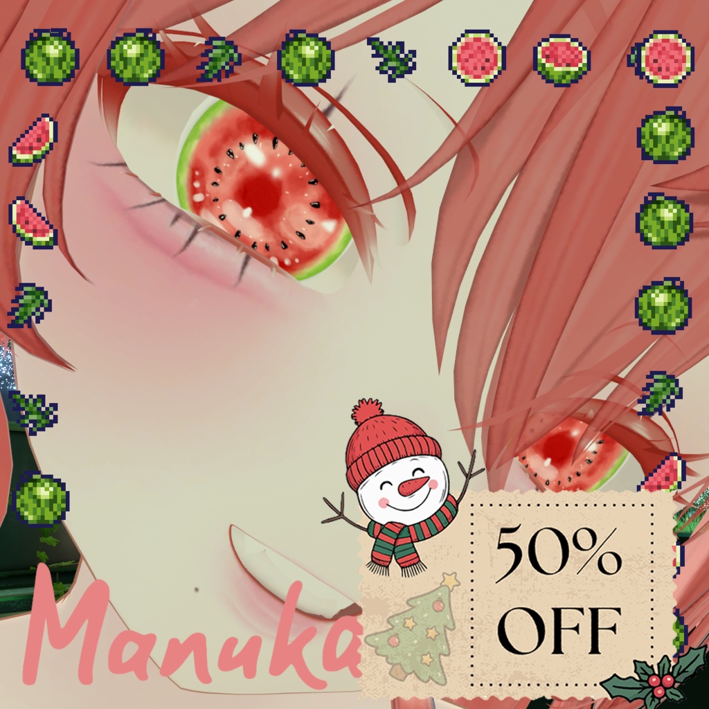 【50%OFF】【目用テクスチャ】オリジナル Watermelon Eyes 🍉【VRChat向け / 1種+発光】