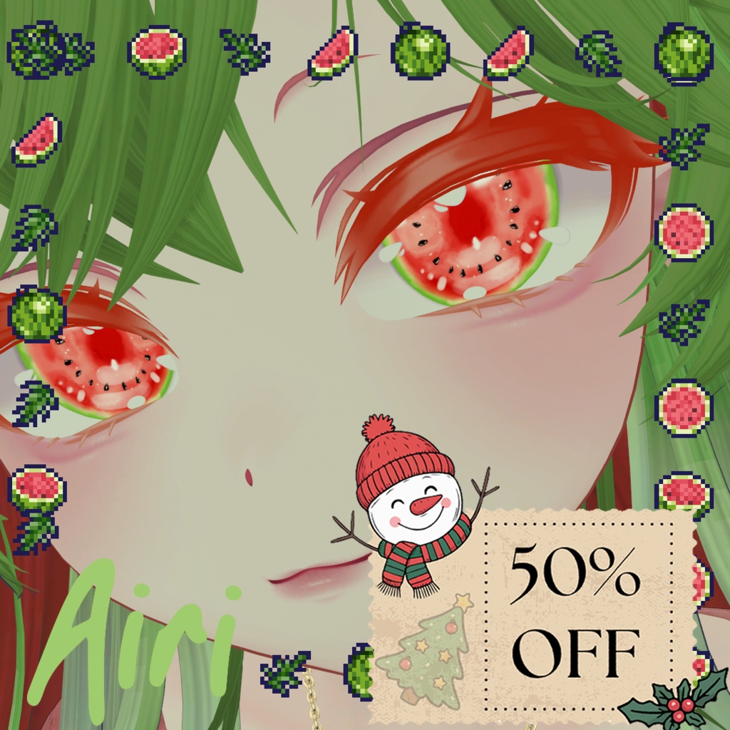 【50%OFF】【目用テクスチャ】オリジナル Watermelon Eyes 🍉【VRChat向け / 1種+発光】