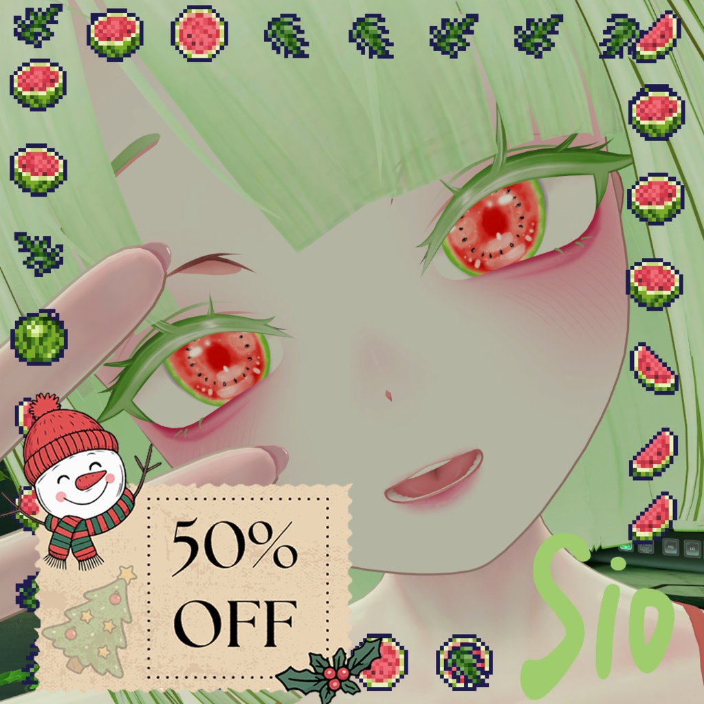 【50%OFF】【目用テクスチャ】オリジナル Watermelon Eyes 🍉【VRChat向け / 1種+発光】