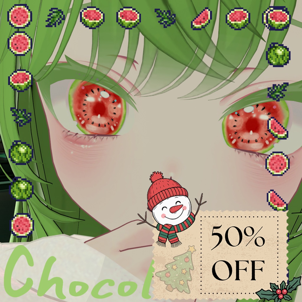 【50%OFF】【目用テクスチャ】オリジナル Watermelon Eyes 🍉【VRChat向け / 1種+発光】