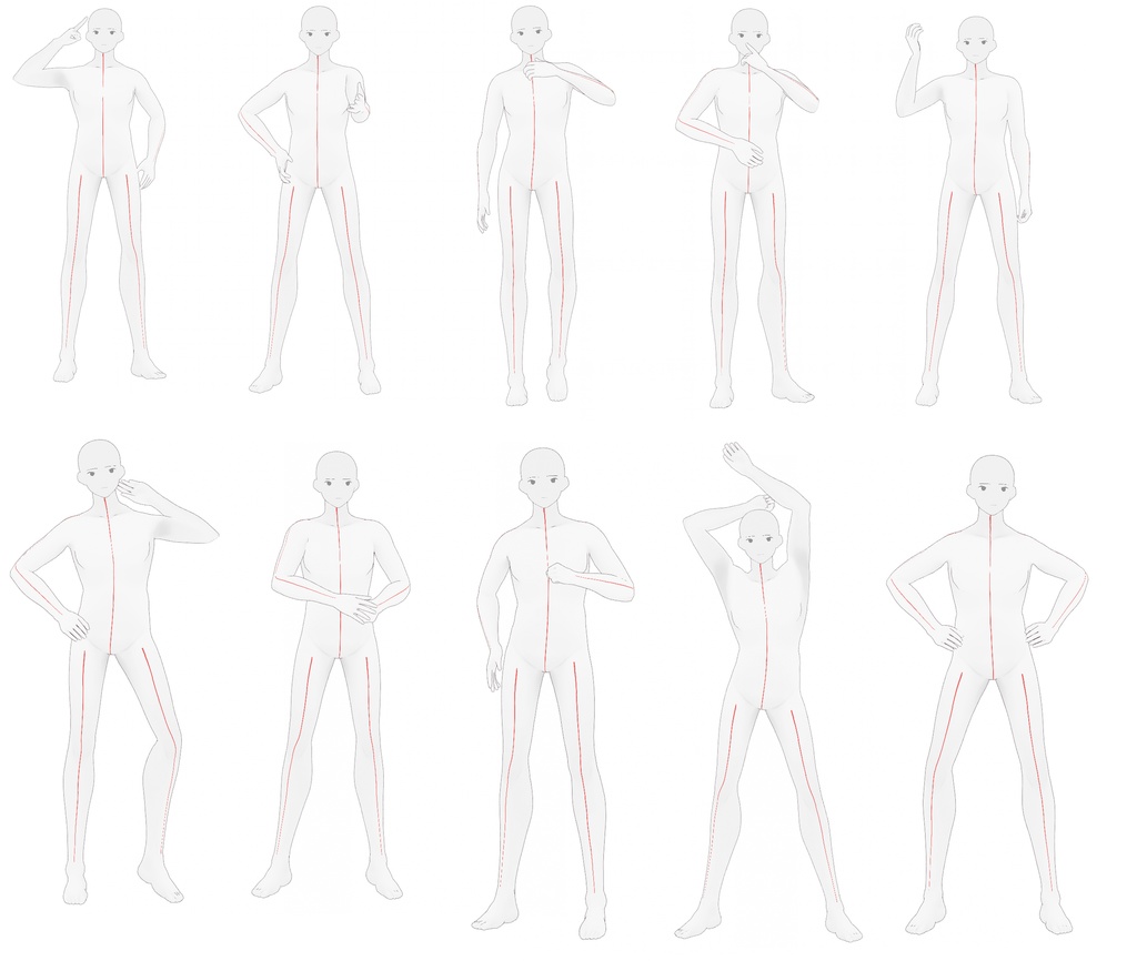 【トレスフリー】男性立ち姿ポーズ集4【イラスト素材】