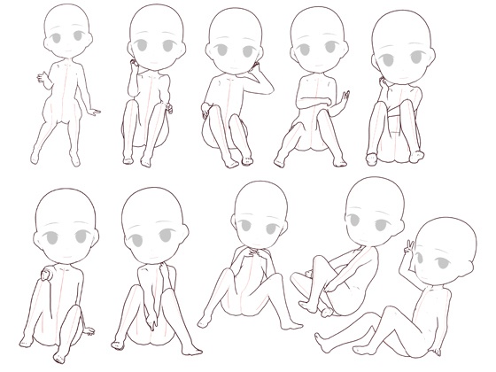 【トレス素材】3.5頭身ミニキャラクター座りポーズ集3