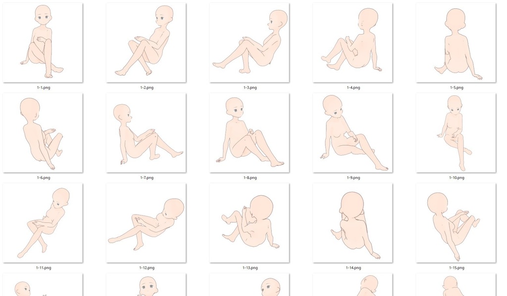 女の子座りポーズ集2【トレス素材・商用可】