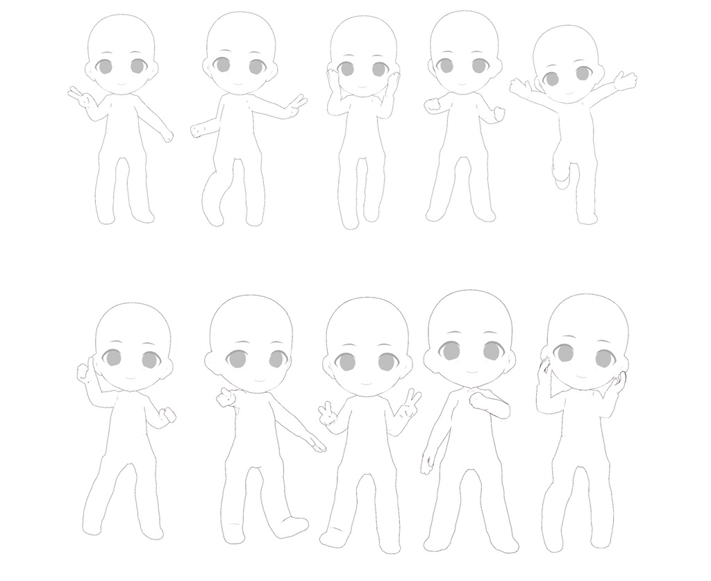 ミニキャラ2頭身立ち絵ポーズ集45【トレス素材】