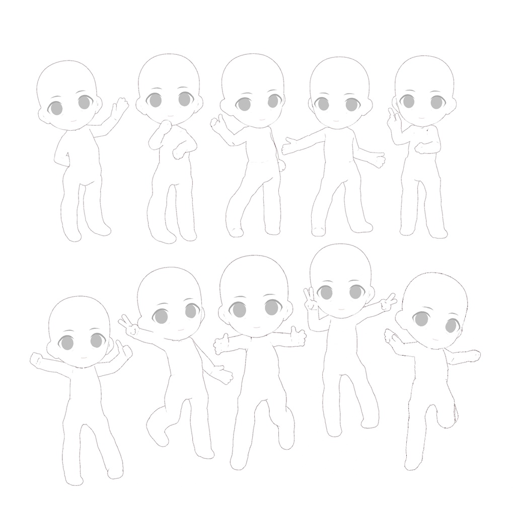 ミニキャラ2頭身立ち絵ポーズ集45【トレス素材】