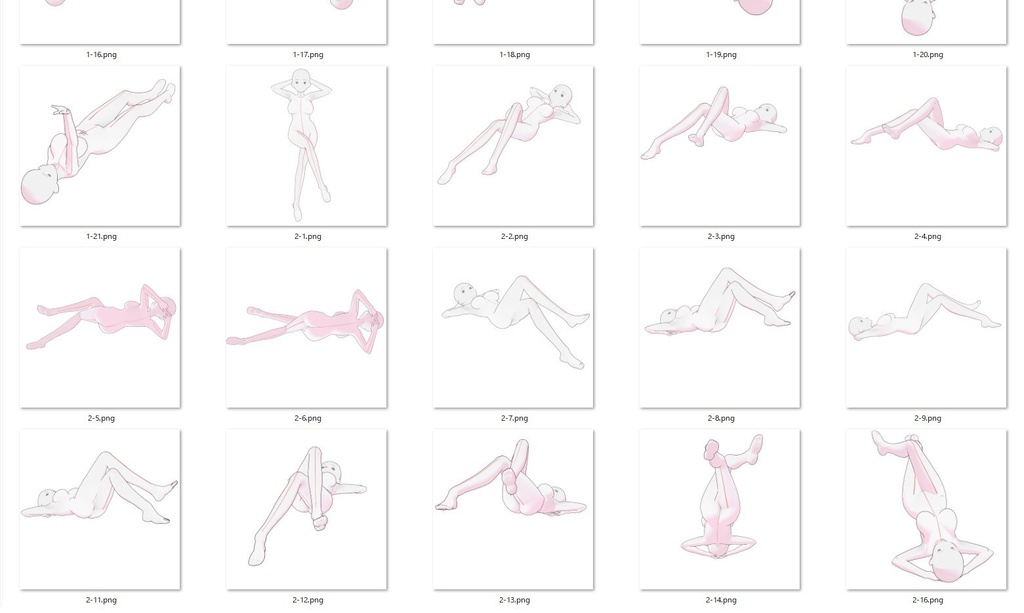 寝転ぶポーズ集②【女性イラストトレス素材】