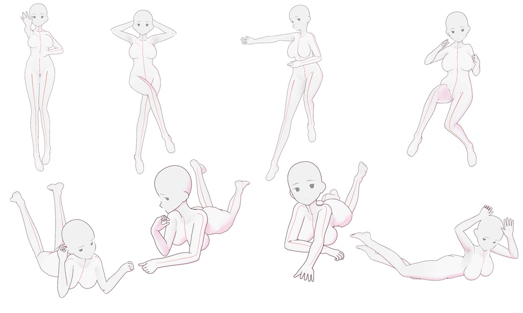 寝転ぶポーズ集②【女性イラストトレス素材】