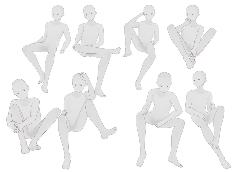 【トレス素材】男性座ったポーズ集【50ポーズ】