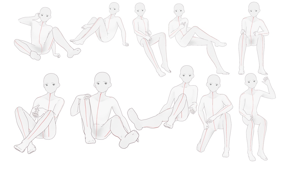 【トレス素材】男性座ったポーズ集【50ポーズ】