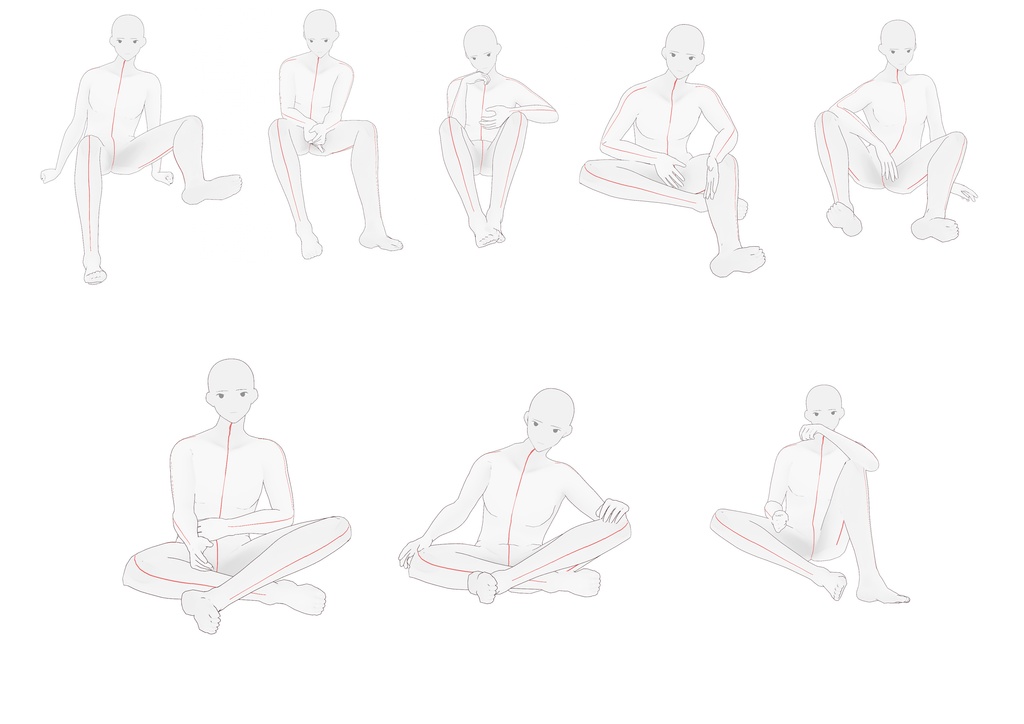 【トレス素材】男性座ったポーズ集【50ポーズ】