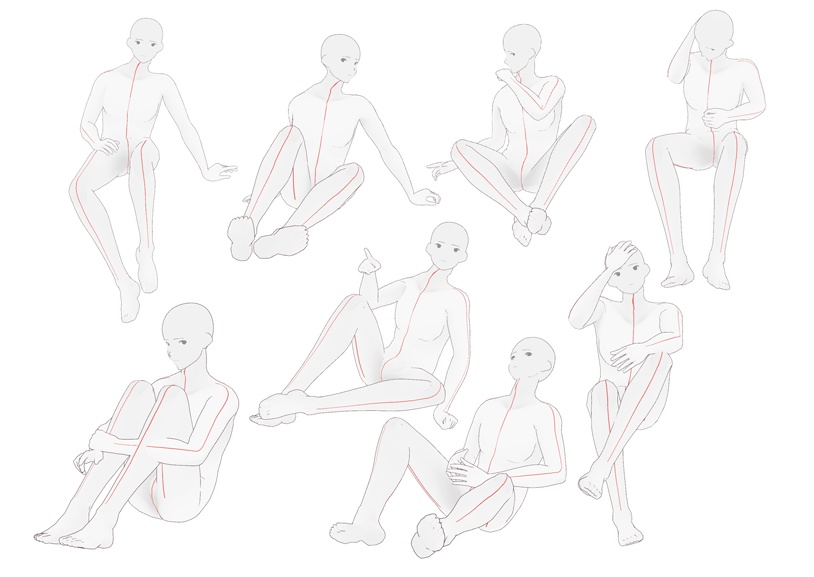 【トレス素材】男性座ったポーズ集【50ポーズ】