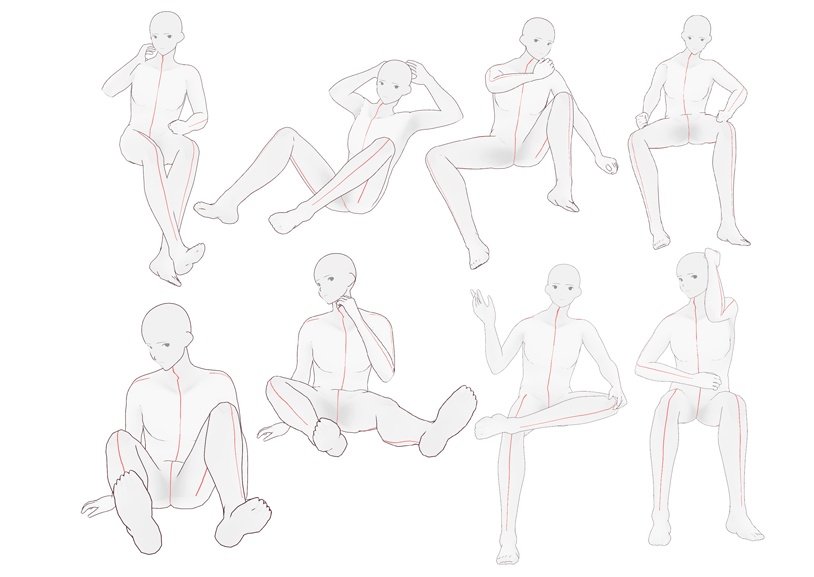 【トレス素材】男性座ったポーズ集【50ポーズ】