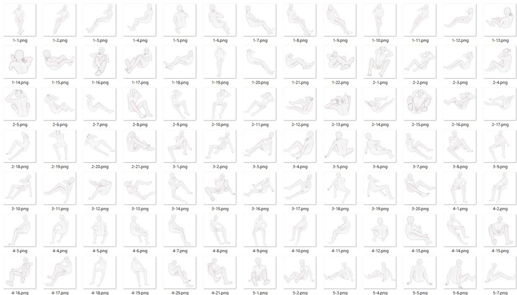 【トレス素材】男性座ったポーズ集【50ポーズ】