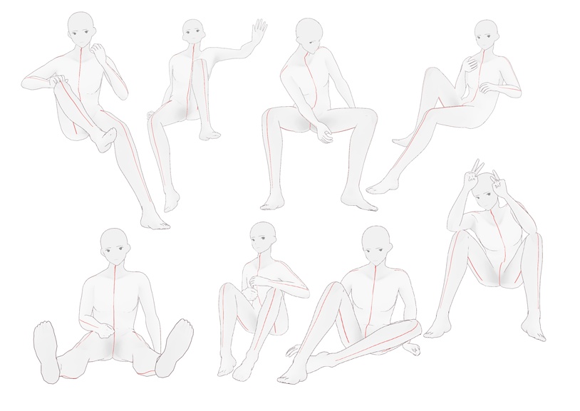 【トレス素材】男性座ったポーズ集【50ポーズ】