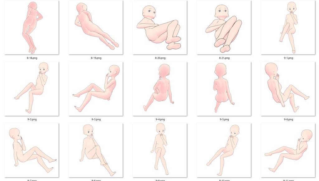 女の子座ったポーズ集50【トレース素材】