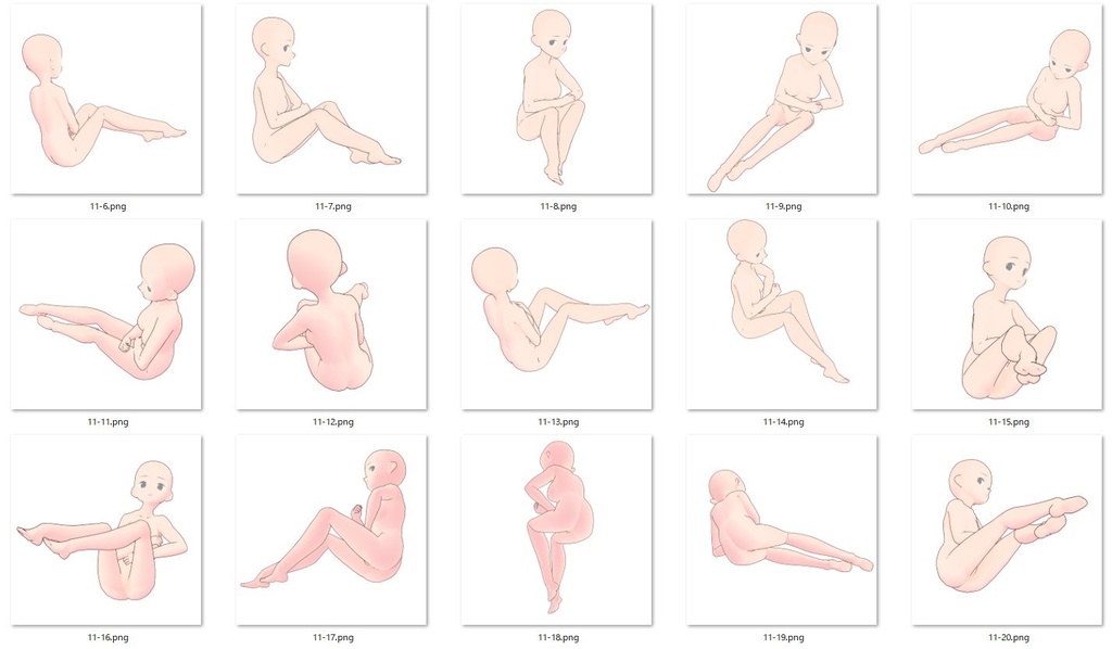 女の子座ったポーズ集50【トレース素材】
