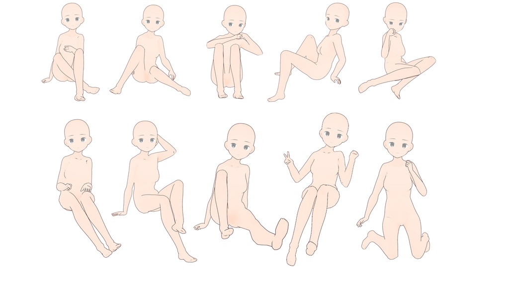 女の子座ったポーズ集50【トレース素材】