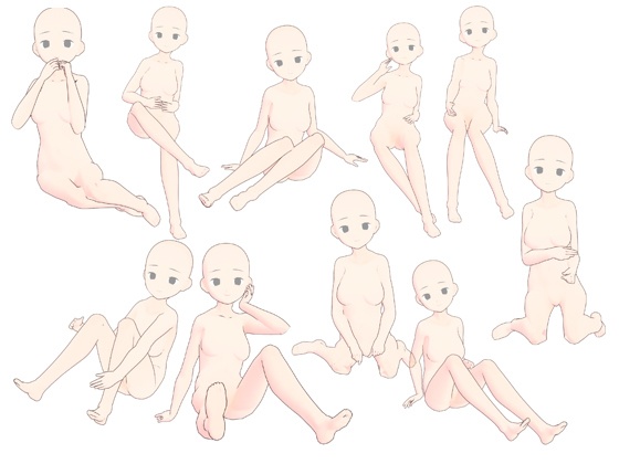 女の子座ったポーズ集50【トレース素材】
