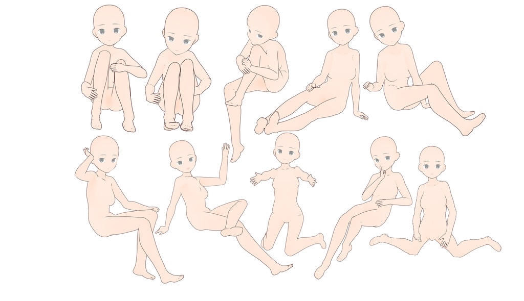 女の子座ったポーズ集50【トレース素材】