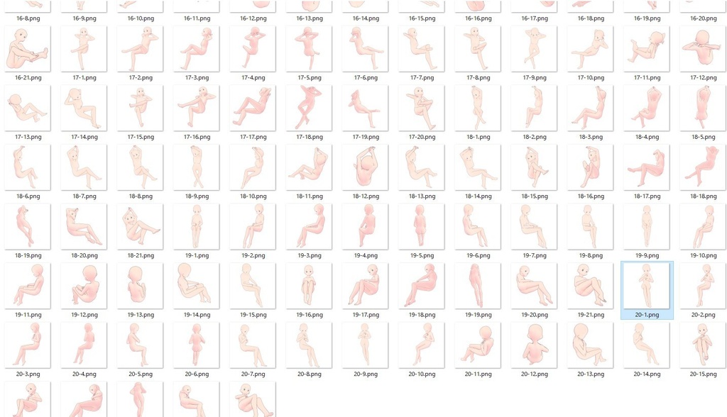 女の子座ったポーズ集50【トレース素材】