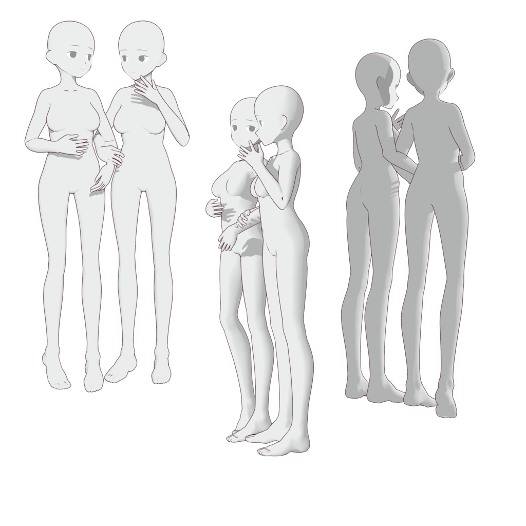 【トレス素材】仲良し女の子2人のポーズ集【商用利用可】