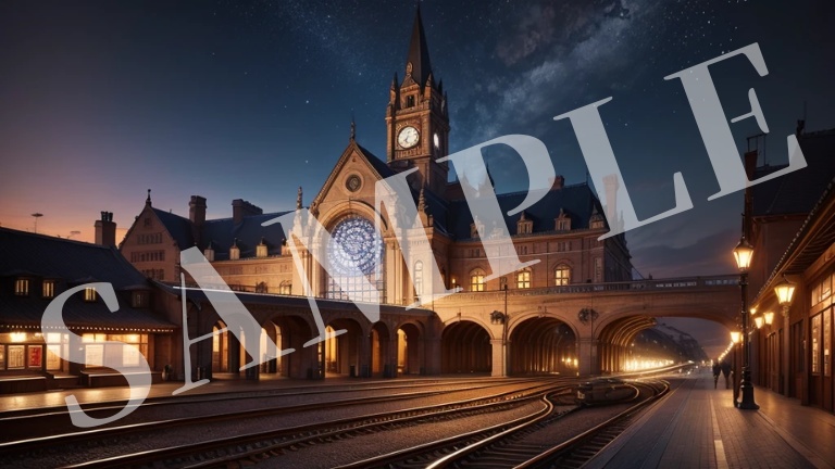 19世紀_ヨーロッパ_鉄道駅_夜