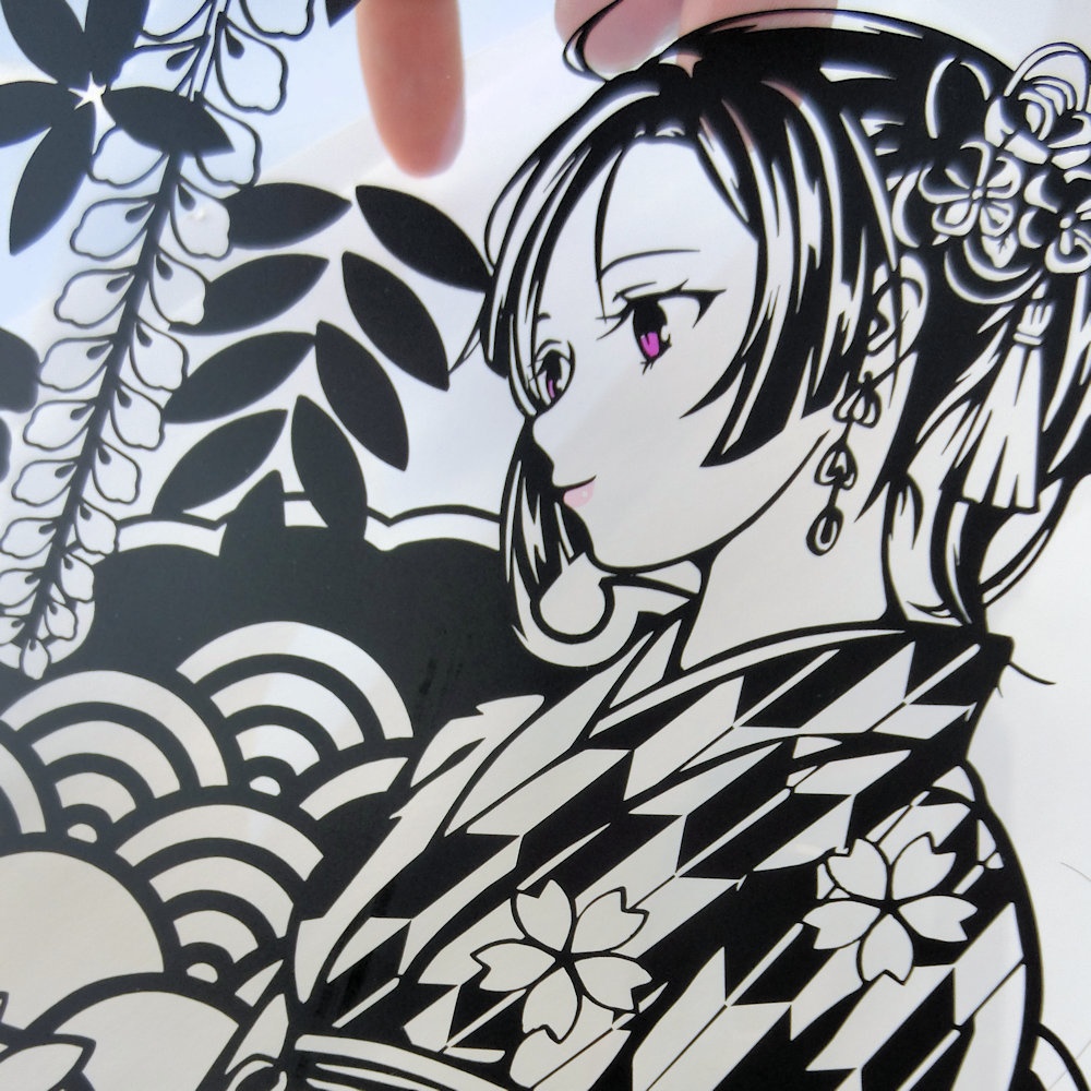 切り絵『大正ロマン矢絣女学生』