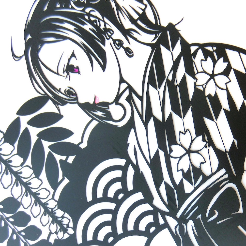 切り絵『大正ロマン矢絣女学生』