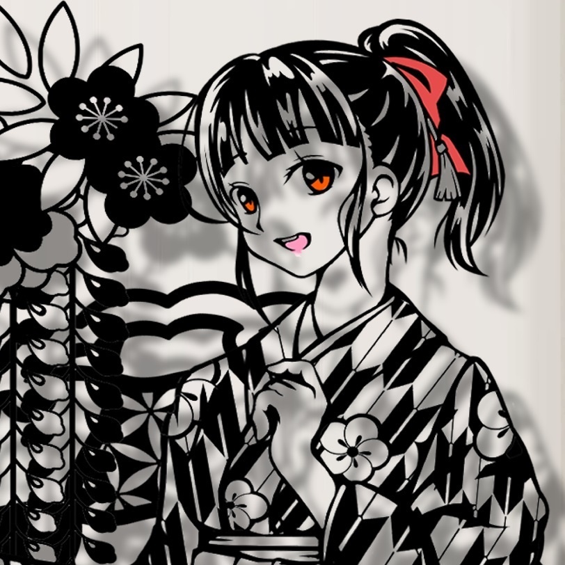 切り絵『大正ロマンポニーテールの女学生』