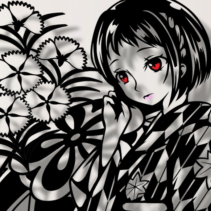 切り絵『大正ロマン矢絣ショートヘアの女学生』