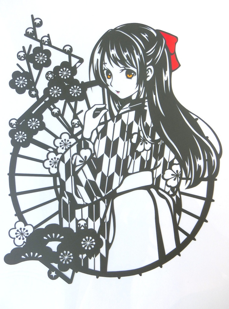 切り絵『大正ロマンハーフアップの女学生』