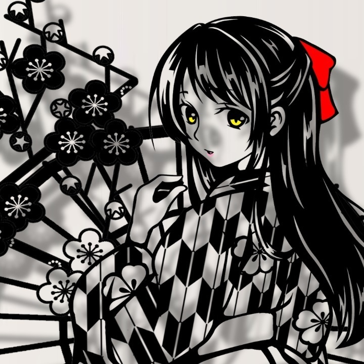 切り絵『大正ロマンハーフアップの女学生』