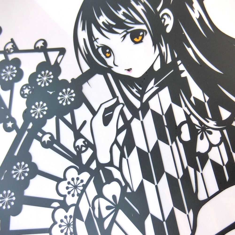 切り絵『大正ロマンハーフアップの女学生』