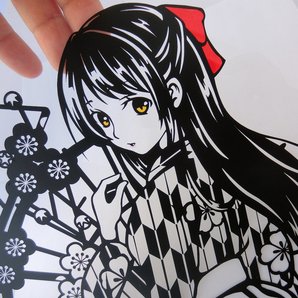 切り絵『大正ロマンハーフアップの女学生』