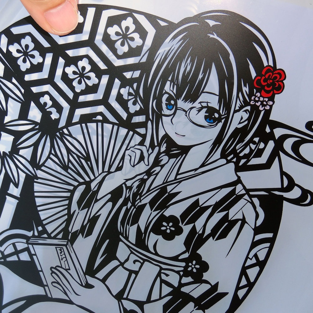 切り絵『大正ロマン図書室の女学生』