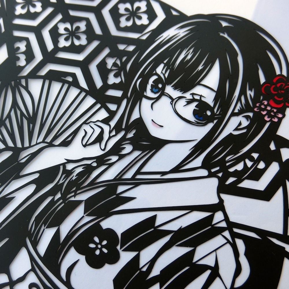 切り絵『大正ロマン図書室の女学生』