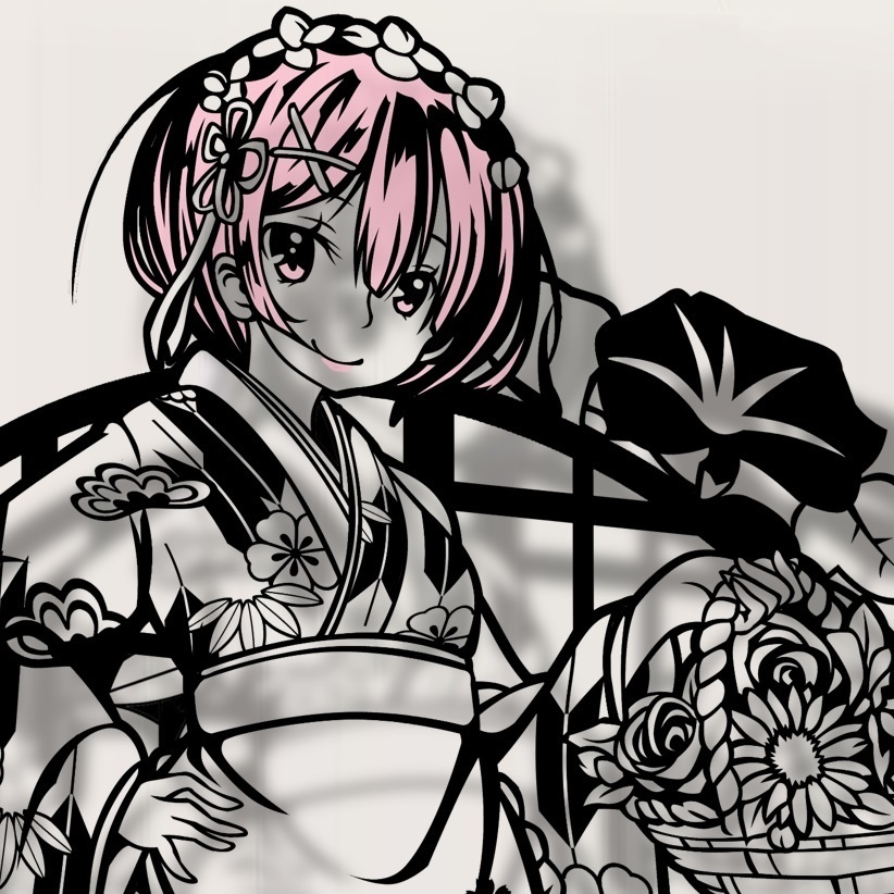 切り絵『ラム和装メイド』