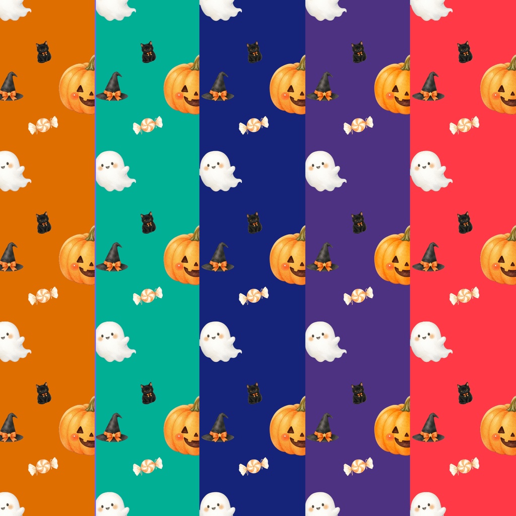ハロウィン柄５種　シームレスパターン　デジタルペーパー　壁紙　ラッピングペーパー　